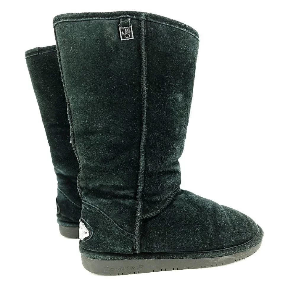 Bearpaw Women's 6 Suede Black Slip-On Modern Winter Boots Sheepskin Lined - Picture 6 of 11